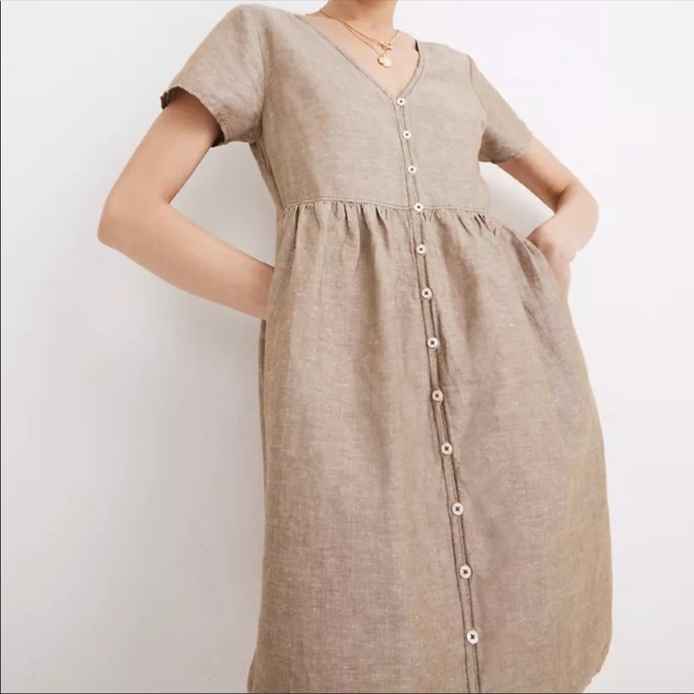 Madewell Linen-blend Vneck Button-front Mini Dress
